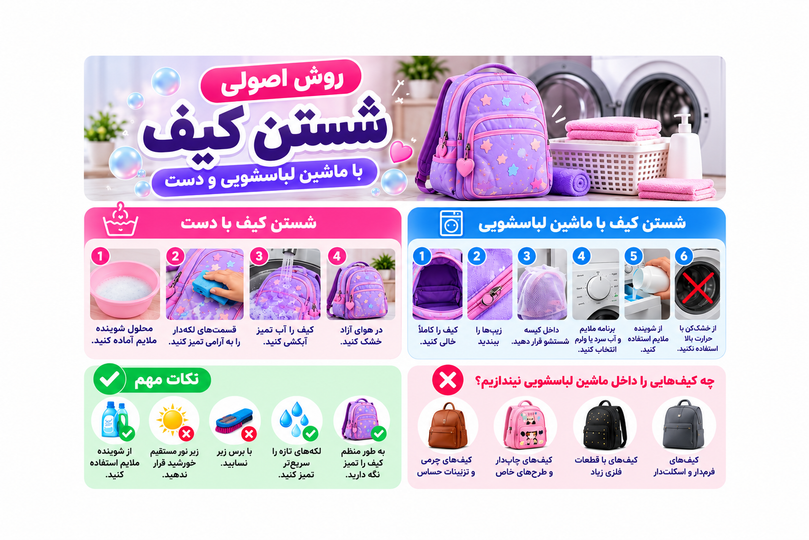 روش اصولی شستن کیف با ماشین لباسشویی و دست