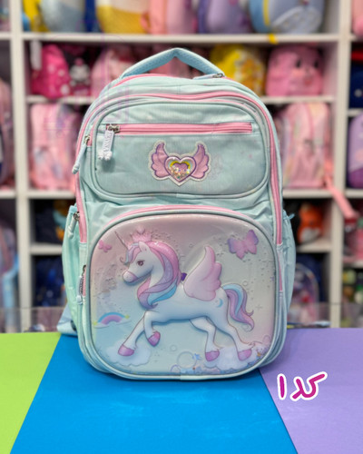 کولهپشتی مدرسهای دخترانه با طرح یونیکورن، پری دریایی و شخصیت کارتونی در رنگهای فانتزی پاستلی