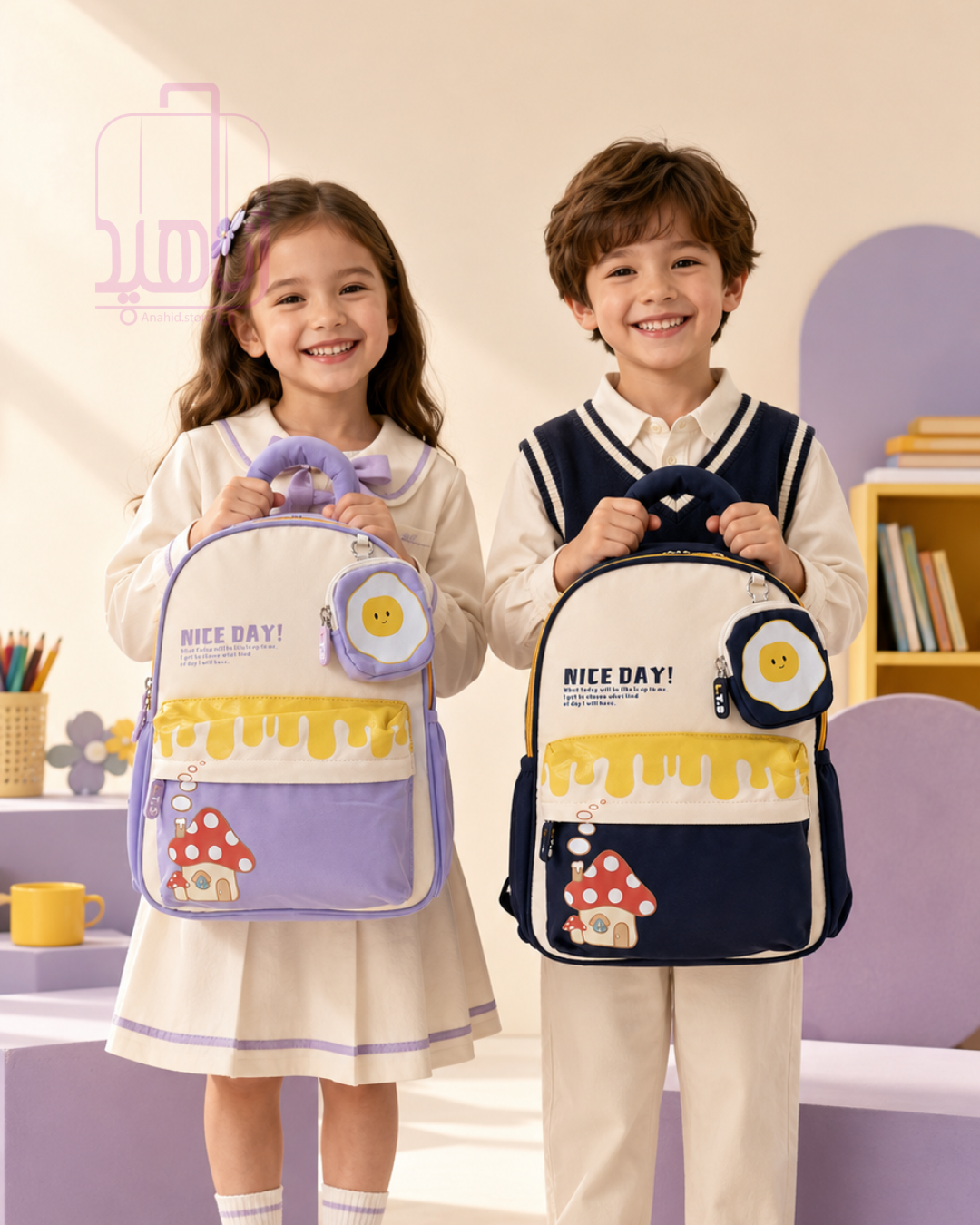 کوله‌پشتی بچگانه لاتین شیپ مدل Nice Day کد 98120؛ طرح تخم‌مرغ و قارچ