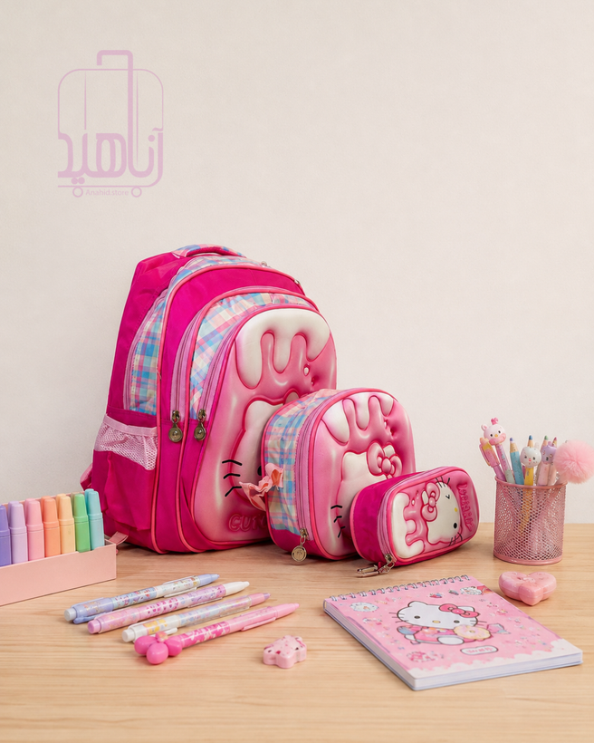 ست سه تیکه کوله پشتی مدرسه دخترانه طرح کرومی، ملودی و کیتی