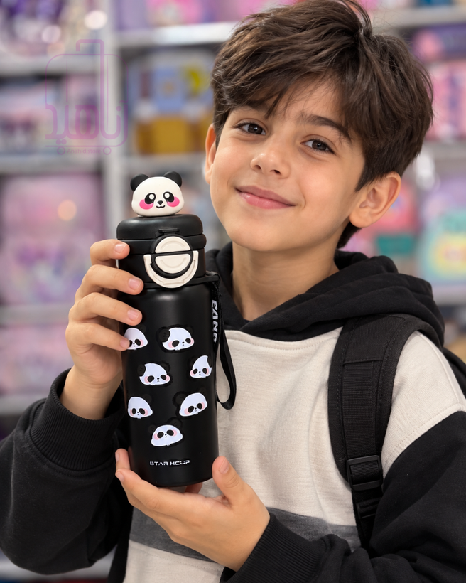 بطری آب استیل کودک طرح پاندا PANDA CUP با درب نینوش و آسان نوش