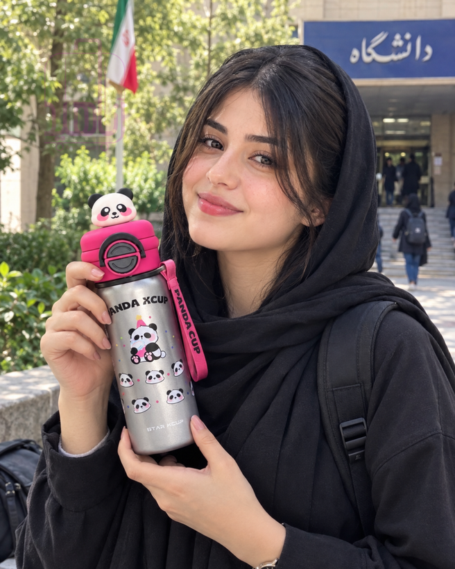 بطری آب استیل کودک طرح پاندا PANDA CUP با درب نینوش و آسان نوش