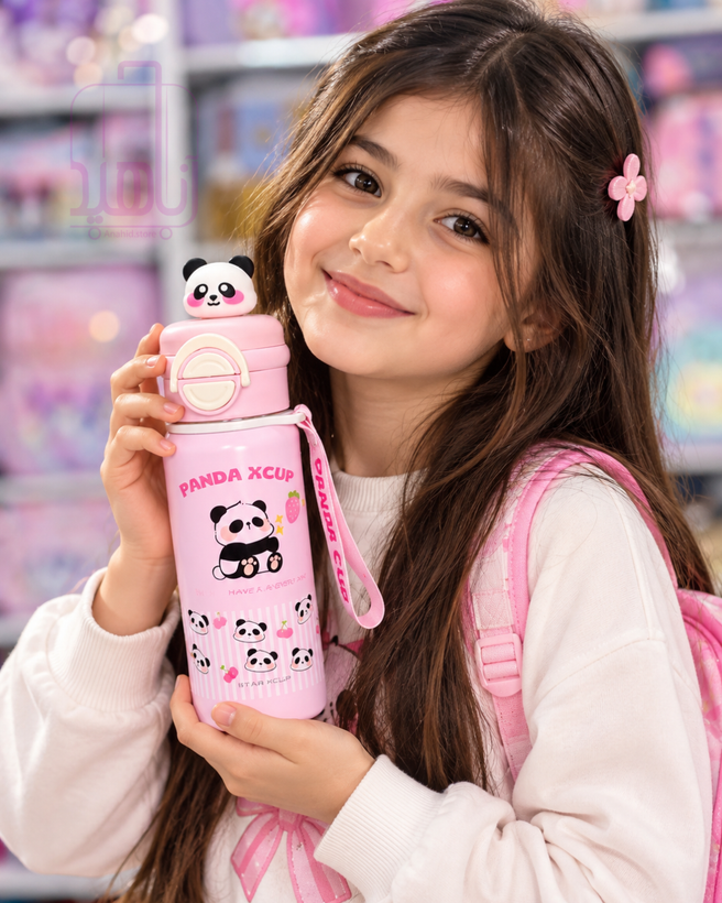 بطری آب استیل کودک طرح پاندا PANDA CUP با درب نینوش و آسان نوش