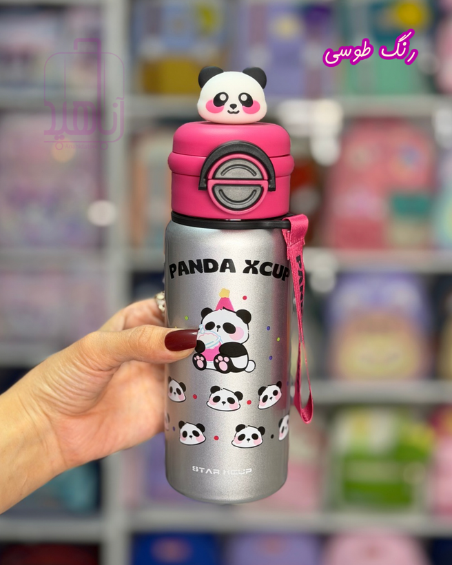 بطری آب استیل کودک طرح پاندا PANDA CUP با درب نینوش و آسان نوش