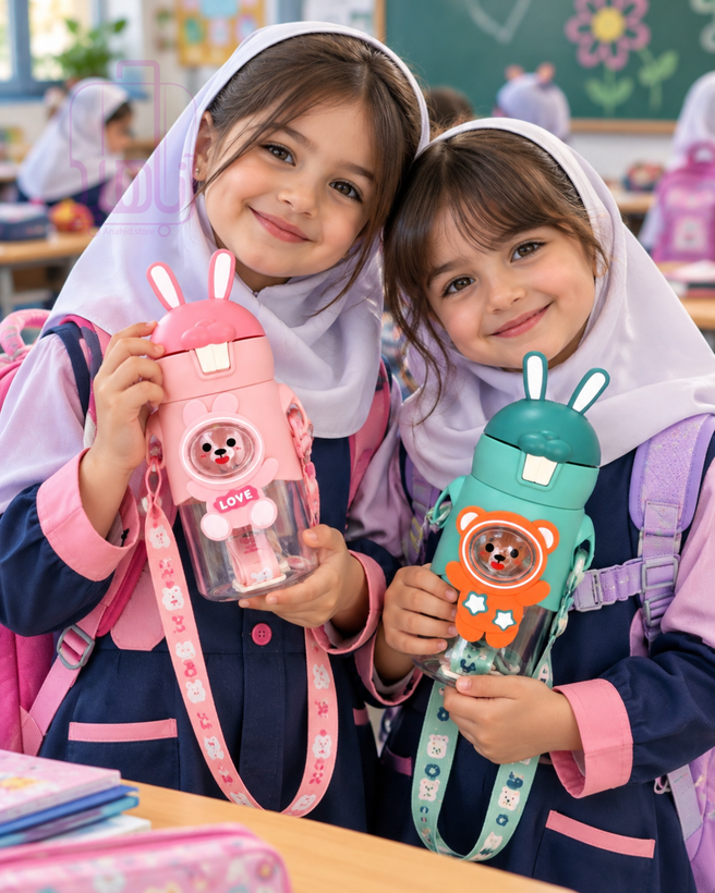 بطری آب کودک نیدار طرح خرگوشی فانتزی بنددار